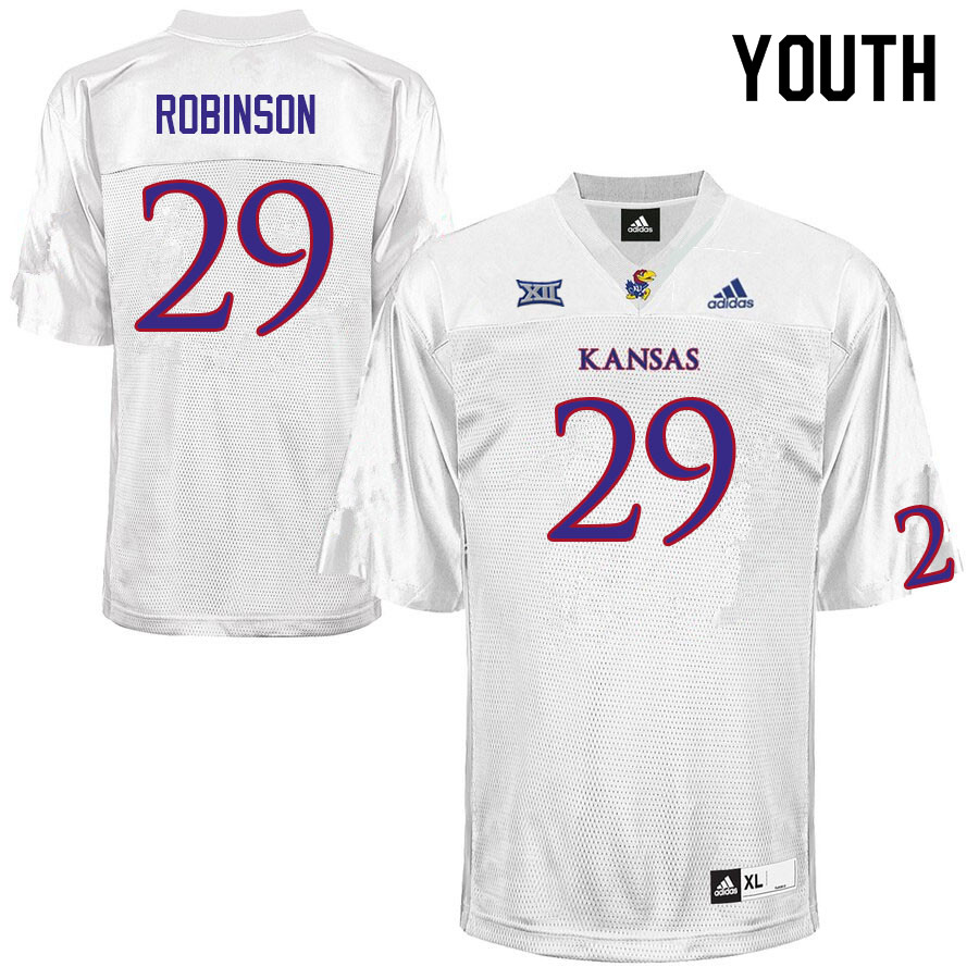 Youth #29 Jaden Robinson Kansas Jayhawks College Football Jerseys Sale-White - Click Image to Close